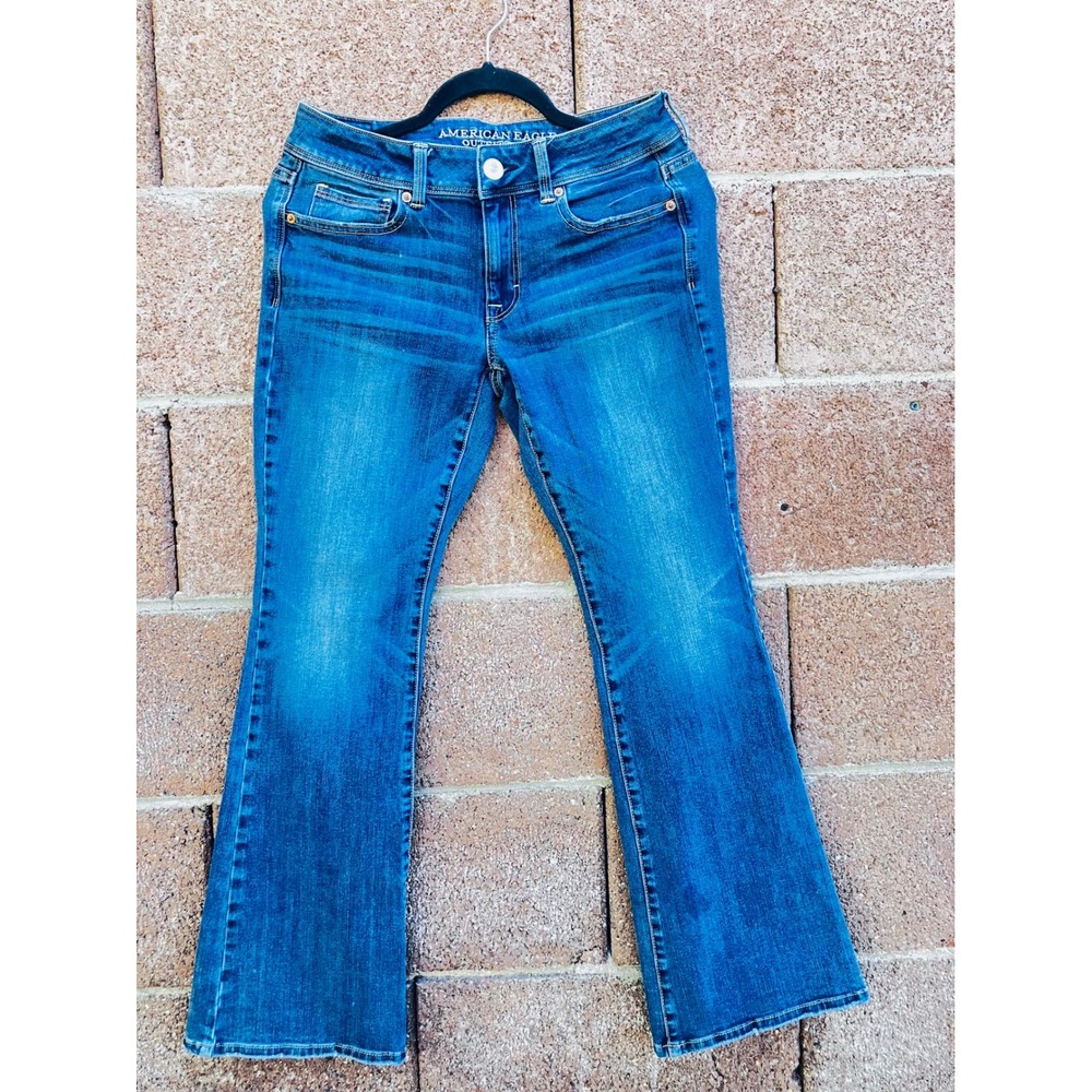 American Eagle Women Kick Boot Jeans 6 Short Blue Super Stretch Denim